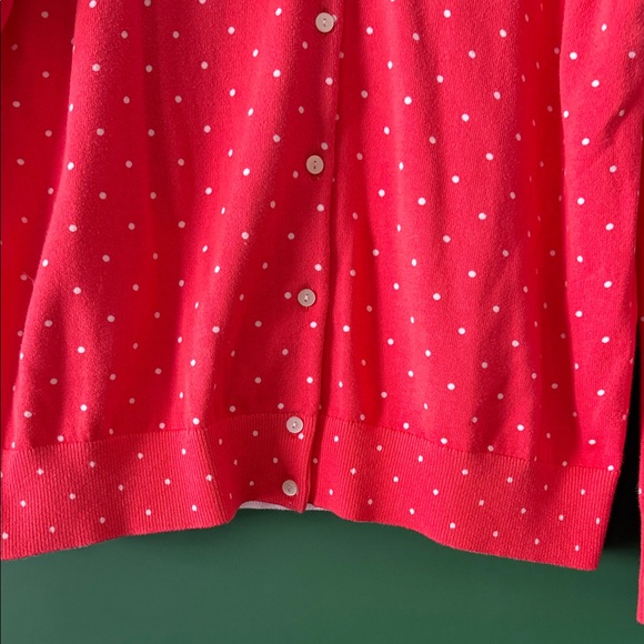 Lands' End Coral & White Polka Dot Womens XL/18 Knit Cardigan Classic Preppy - Picture 8 of 9
